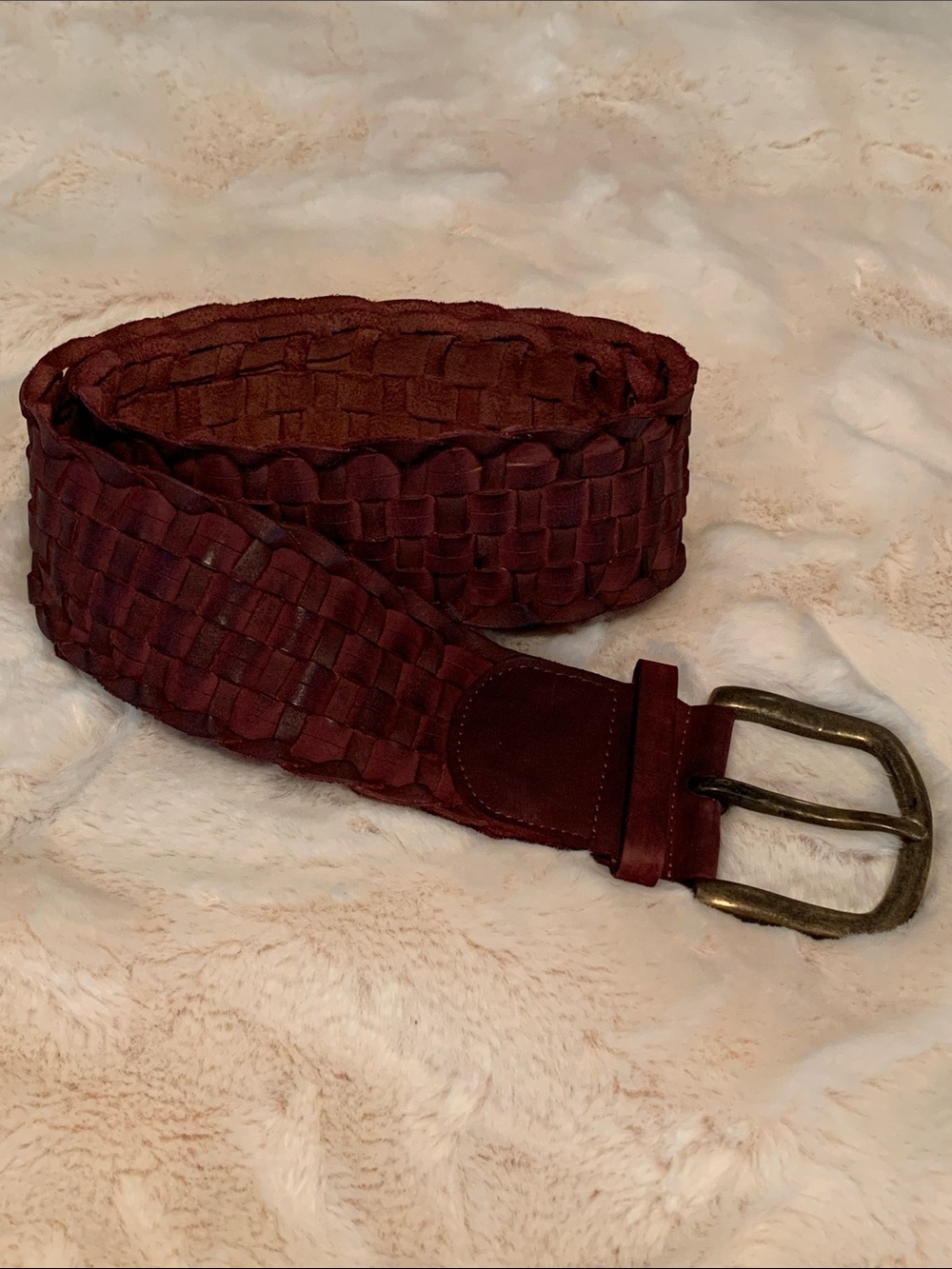 Free People Woven Leather Wide Belt Wine